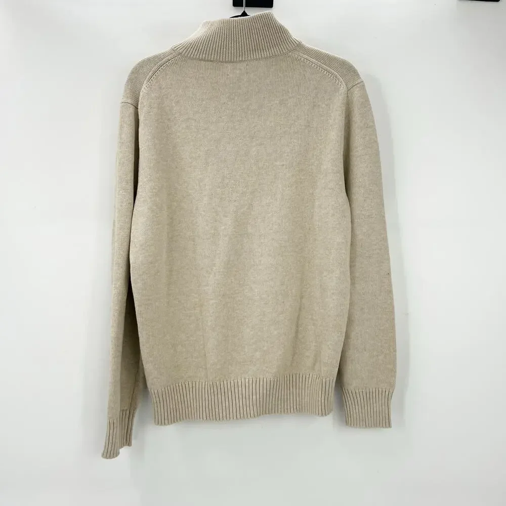 J. Crew Men's Heritage Cotton Quarter-Zip Sweater Knit Heather Sand Size M NWT